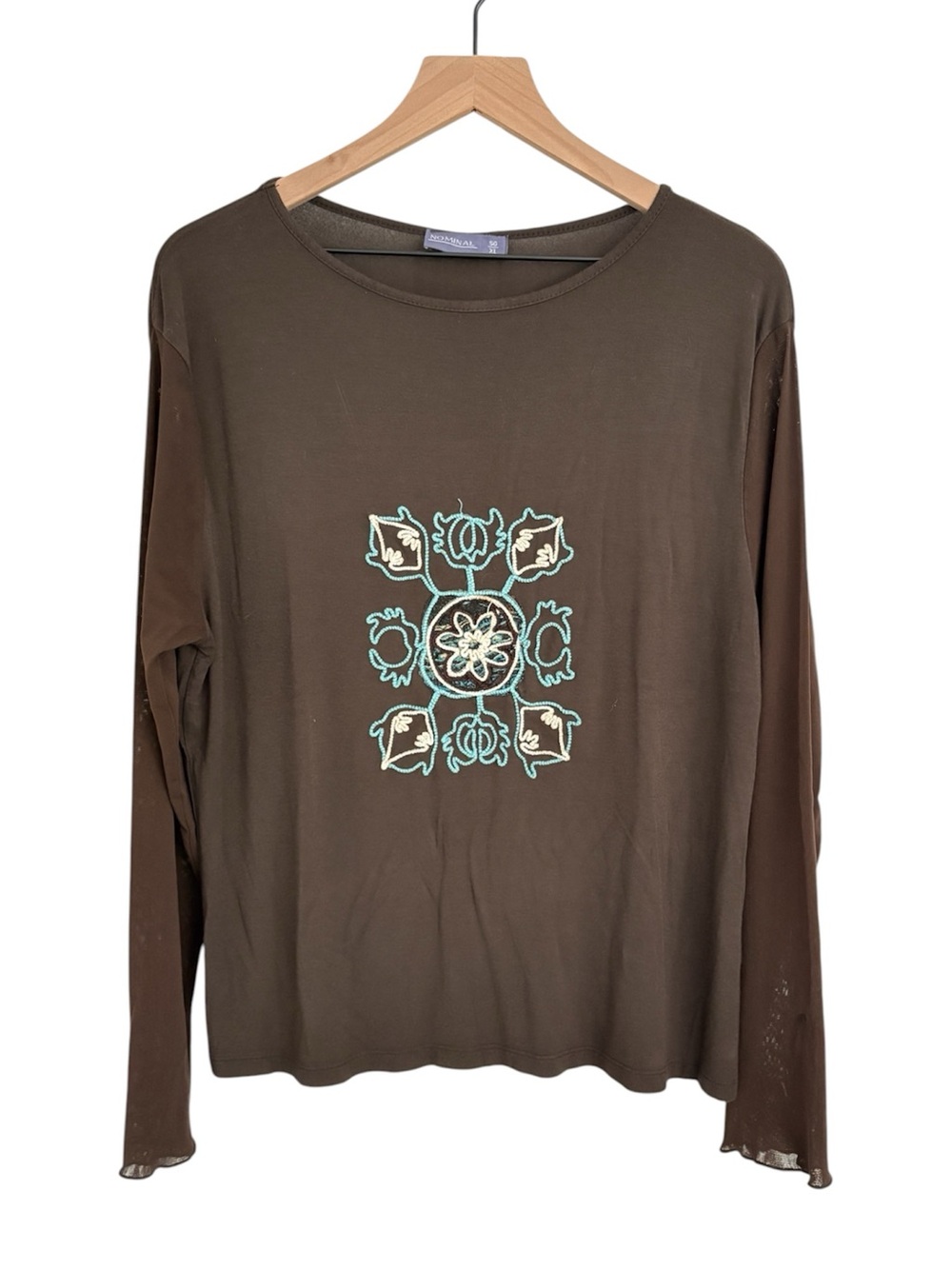 Womens Brown Long Sleeve Graphic Tee - Y2K